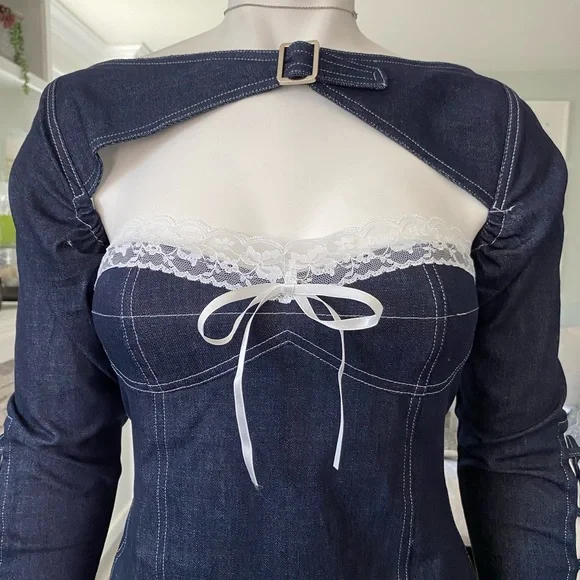 Stuck on Stupid | NWT’s cyber Y2K “Mary Jane Denim Set” pleated lace mini dress - Picture 5 of 7